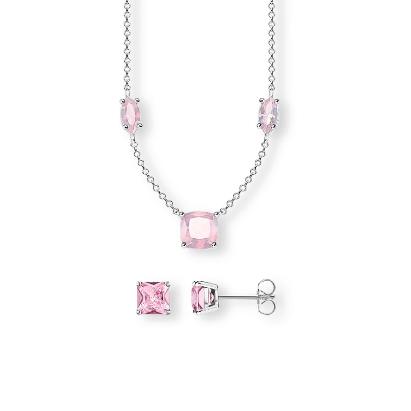 Pink Stone Sterling Silver Jewelry Set