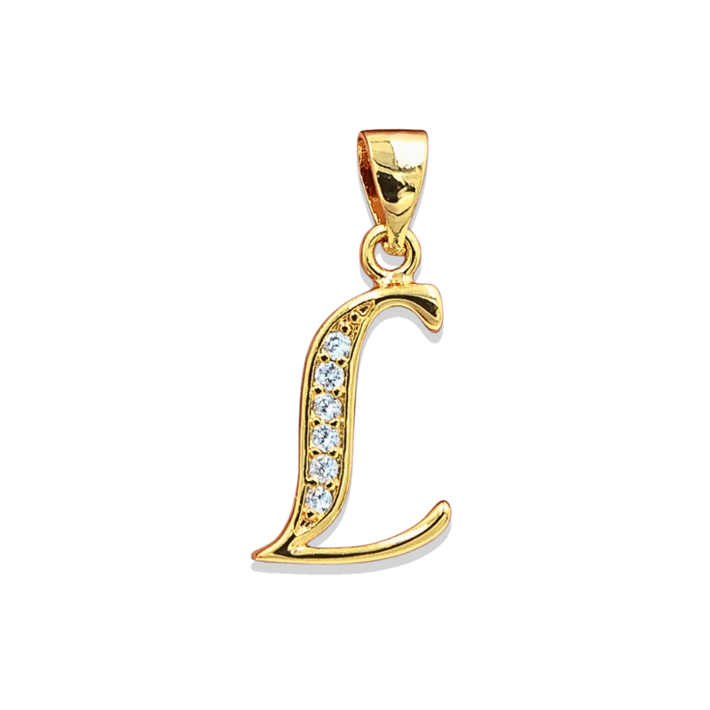 Gold CZ Alphabet Letter Pendant Necklace