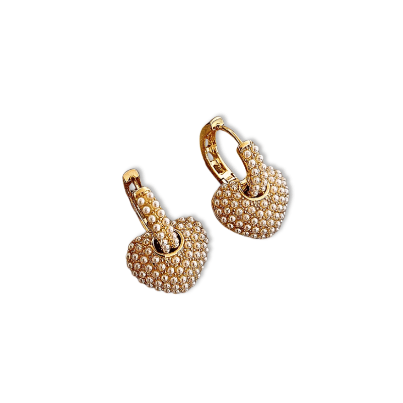 Sweet Peach Heart Pearl Dangle Earrings for Women