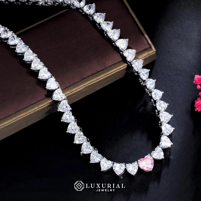 Brilliant Pink Heart CZ Necklace