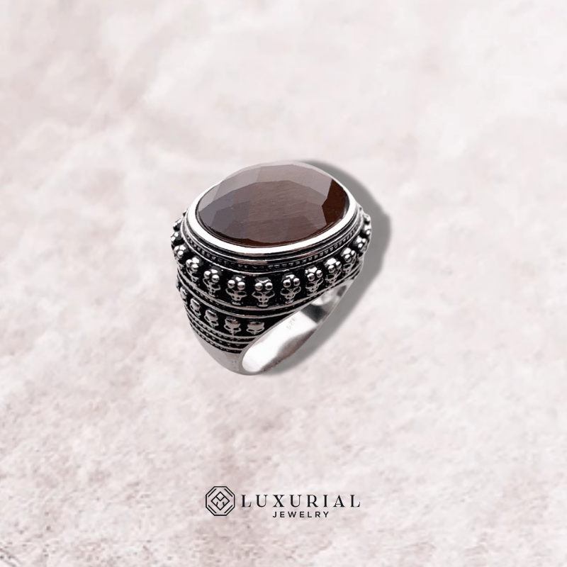 Tiger Eye Skull Silver Ring
