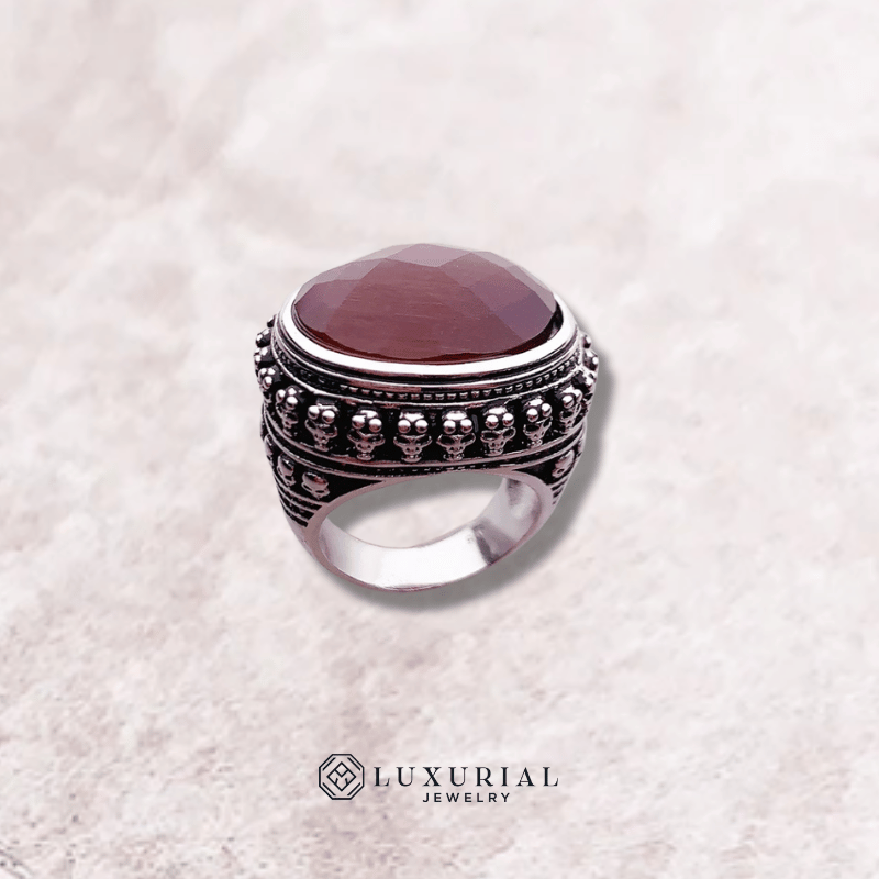 Tiger Eye Skull Silver Ring