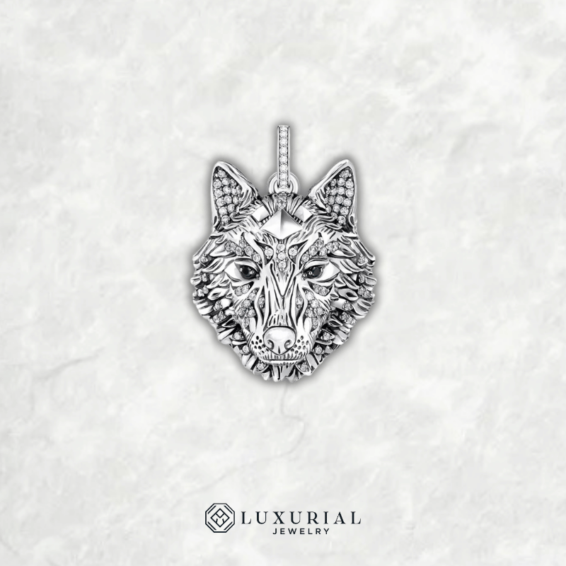 Wolf Pendant Silver Zircon Punk Jewelry