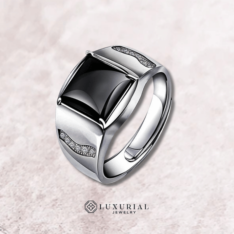 Men's Adjustable Engagement Ring with black Stone | Trendy Wedding Band