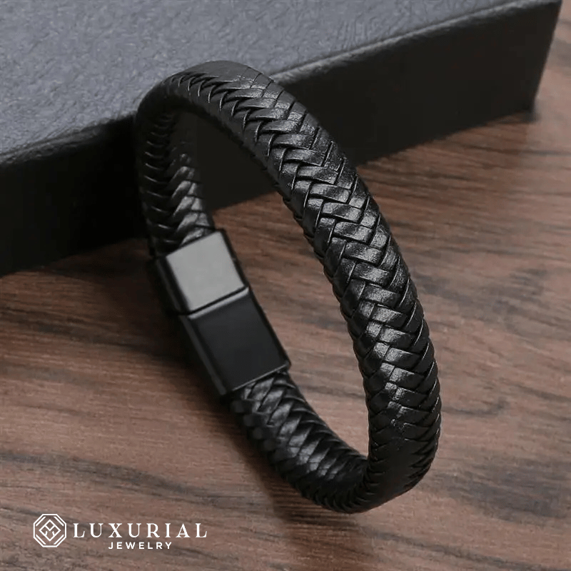 Men's Black Leather Bracelet