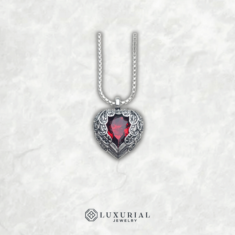 Red Winged Heart Pendant Necklace