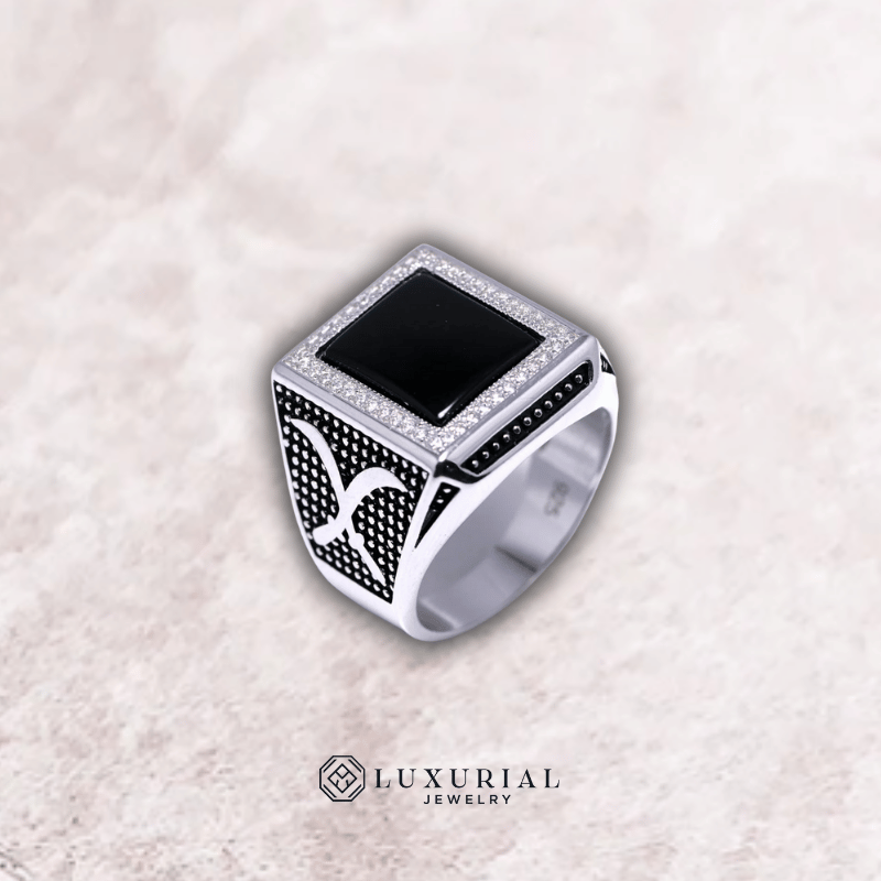 Men's Silver Onyx Cross Ring