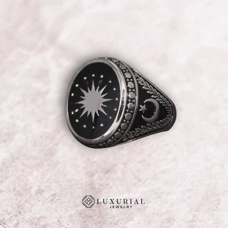 Men's Silver Star Moon Ring