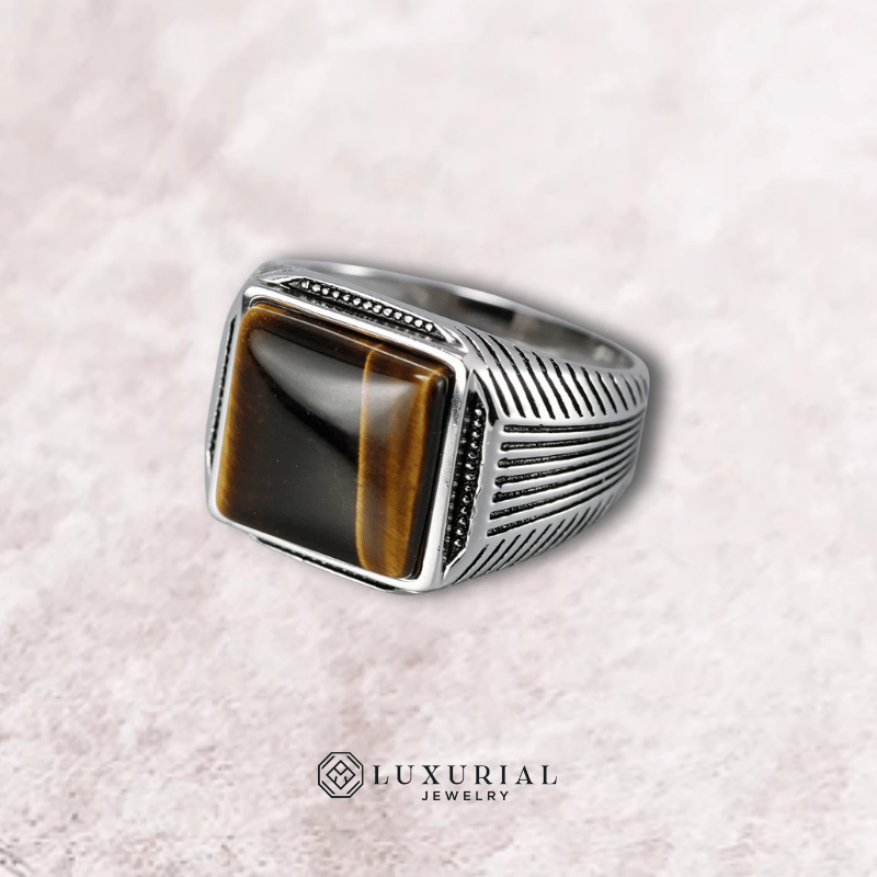 Men's Silver Tiger Eye Ring