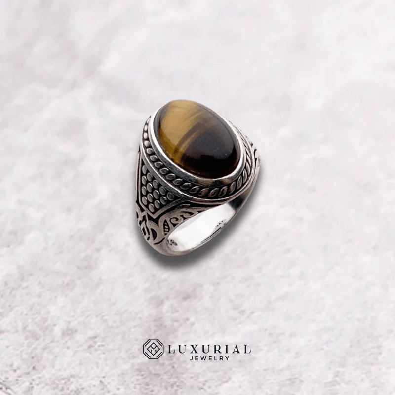 Brown Oval Tiger Eye Ring