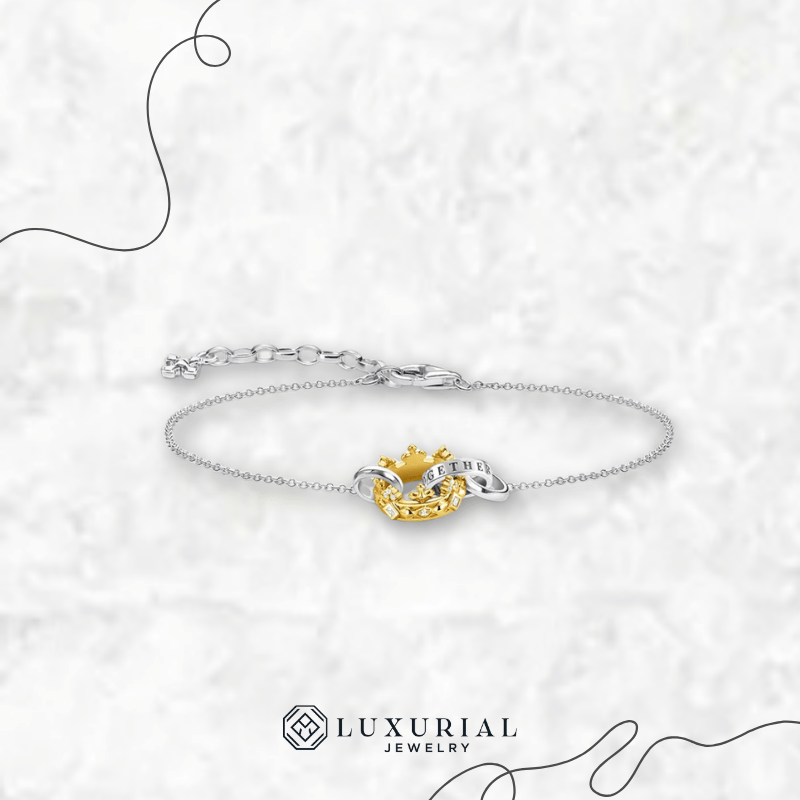 925 Sterling Silver Golden Crown Bracelet | Vintage Queen-Inspired Jewelry for Women