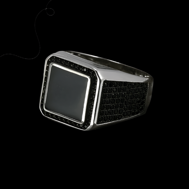 Men’s Black Zircon Signet Ring