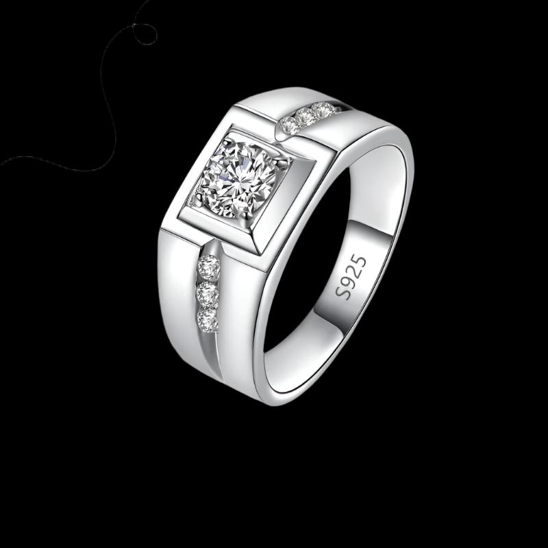 Sterling Silver Men's Engagement Ring | Luxury Stone Wedding Band