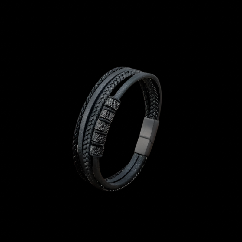 Classic Men's Leather Beaded Bracelet