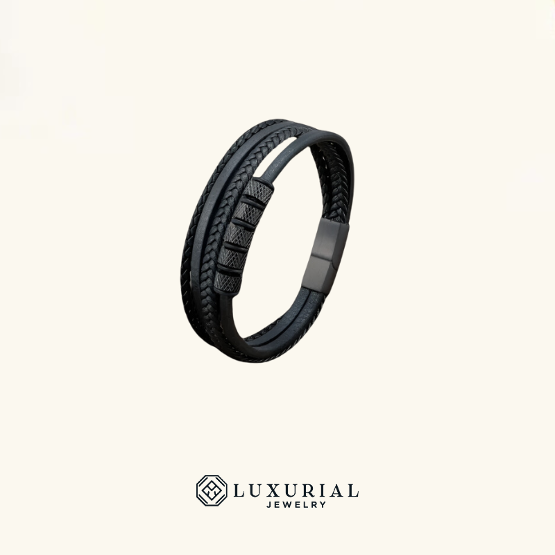 Classic Men's Leather Beaded Bracelet