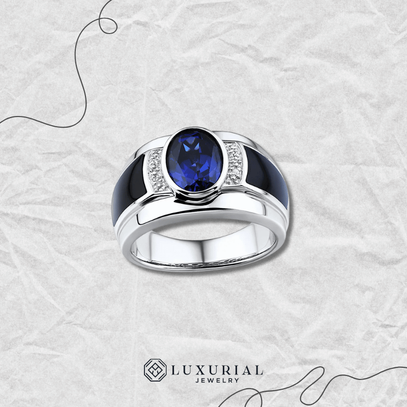 Sterling Silver Blue Crystal Ring | for Men