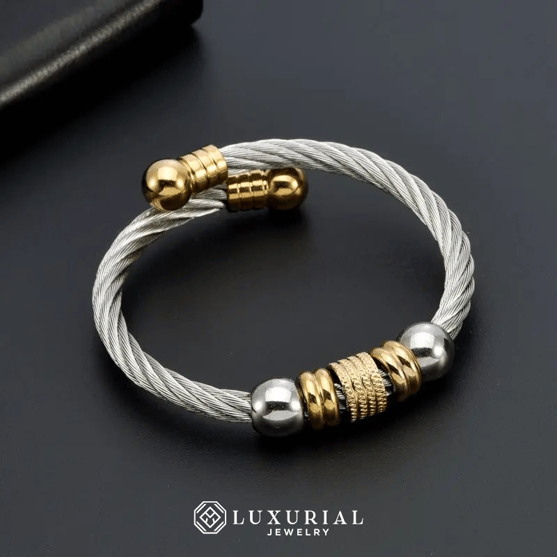 Luxury Men's Cuff Bracelet with Crystal Beads - Trendy Sporty Design