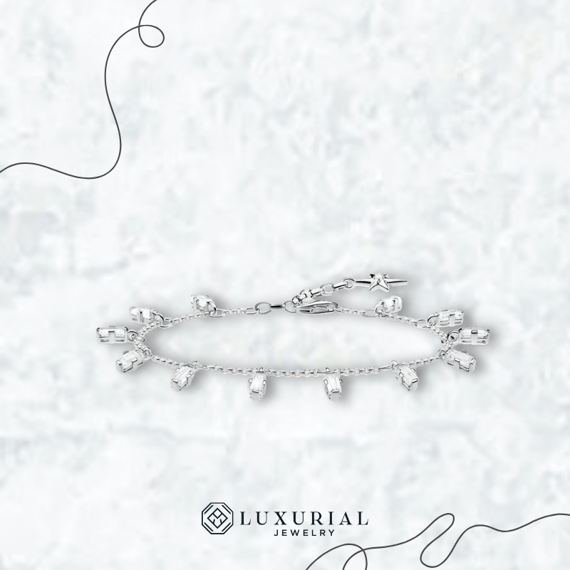 925 Sterling Silver Bracelet with Angular Baguette-Cut Stones | Elegant Jewelry for Women