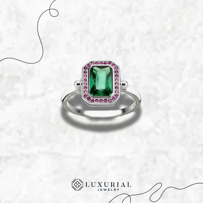 Red & Green Zircon Silver Ring