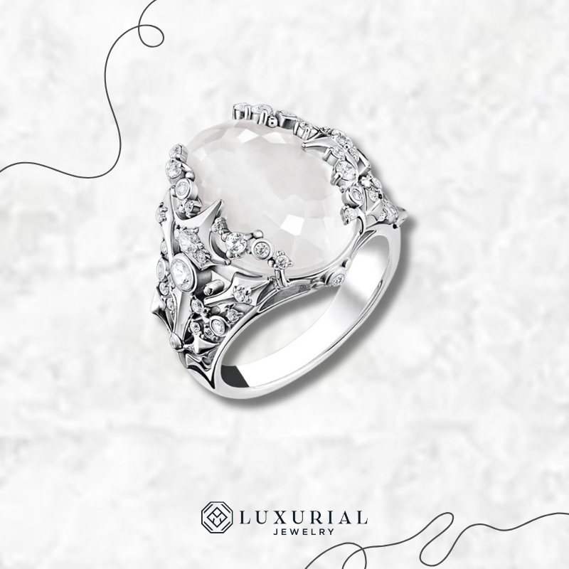 Oval Crystal Silver Cocktail Ring