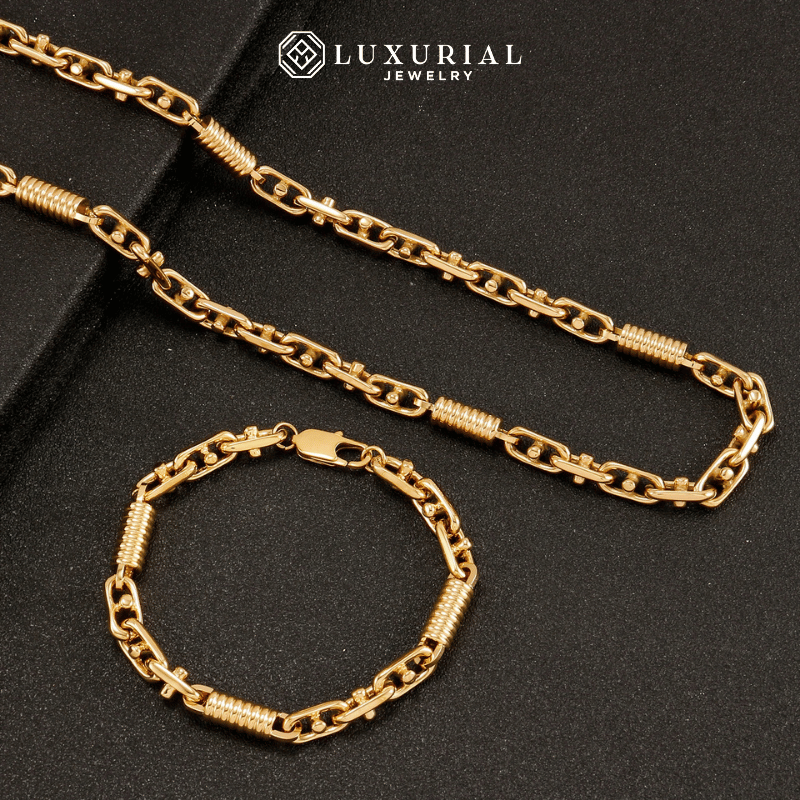 Golden Cuban Link Chain Necklace & Bracelet Set | Luxury Fashion Jewelry