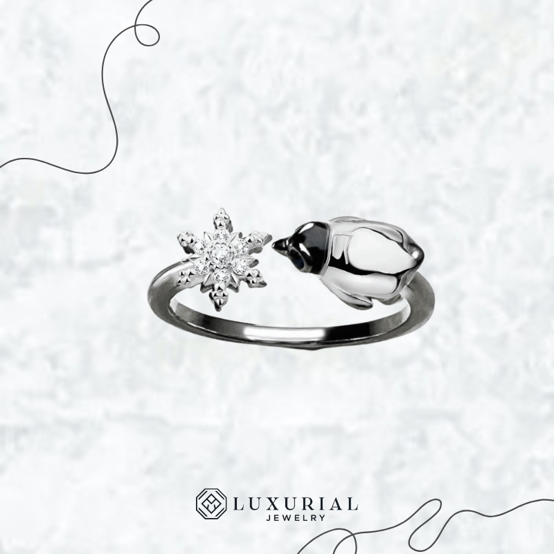 Snowflake Penguin Silver Ring
