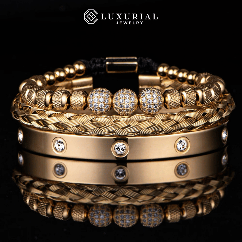 Luxury Bracelet set for Men – 18K Gold Electroplated, Adjustable & Stylish