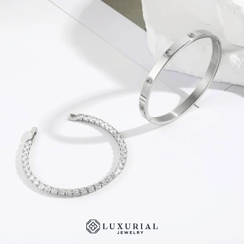 Love Dangle Zirconia Bracelets Set