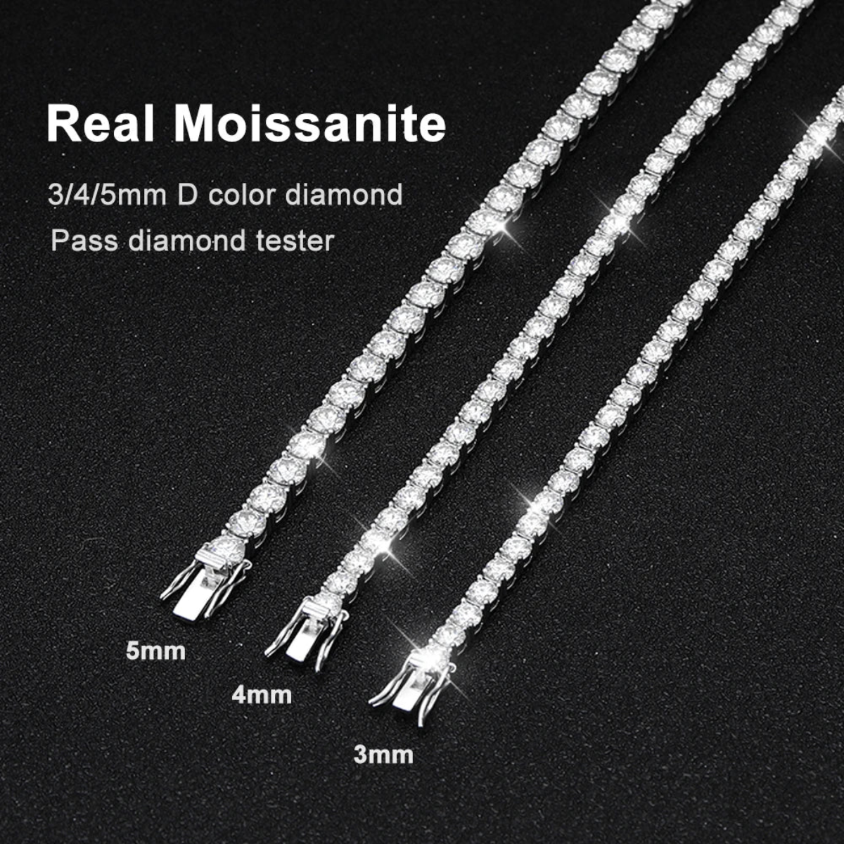 Moissanite Tennis Bracelet D Color VVS1 – 925 Sterling Silver Plated with 18K White Gold, Unisex Waterproof & Fade-Resistant