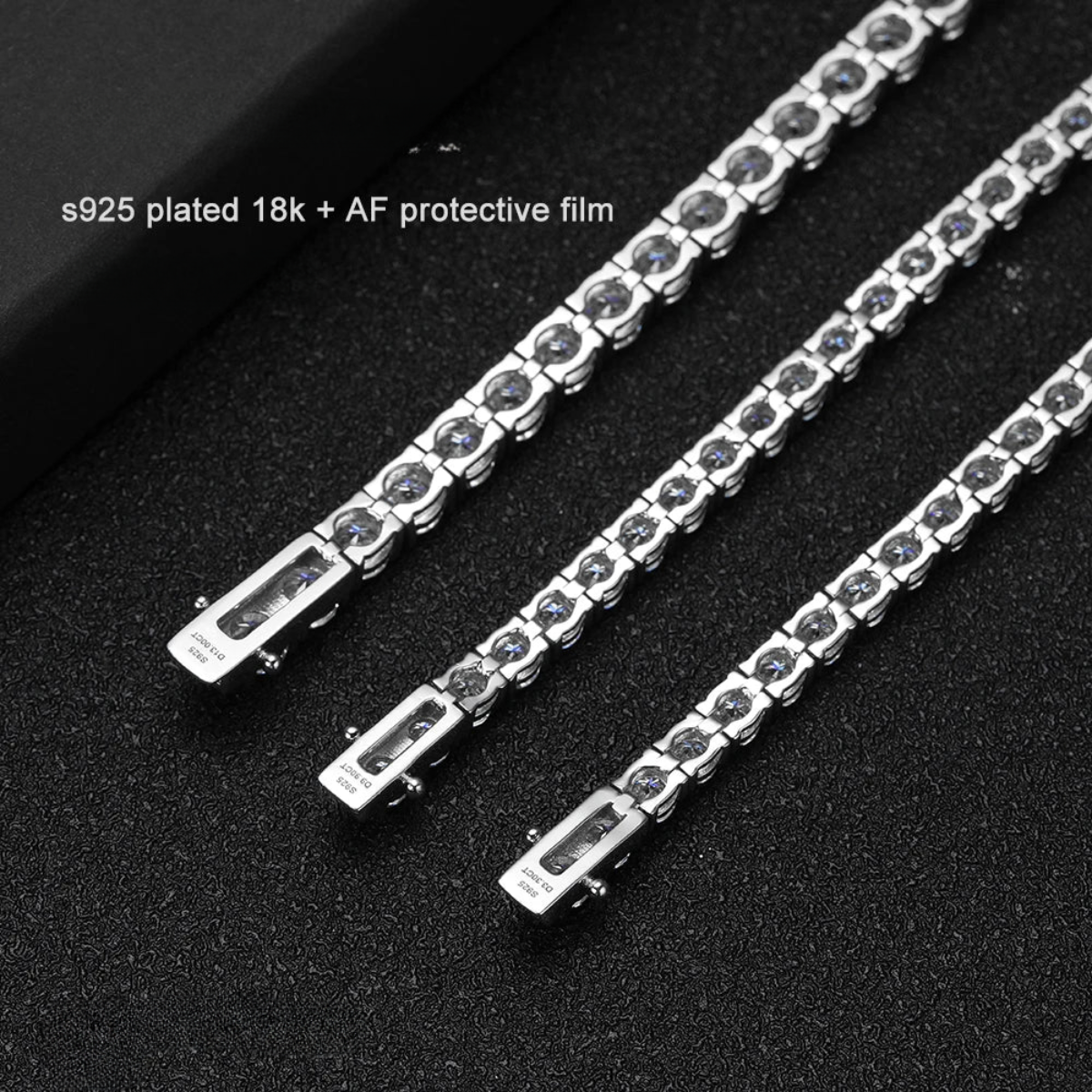 Moissanite Tennis Bracelet D Color VVS1 – 925 Sterling Silver Plated with 18K White Gold, Unisex Waterproof & Fade-Resistant