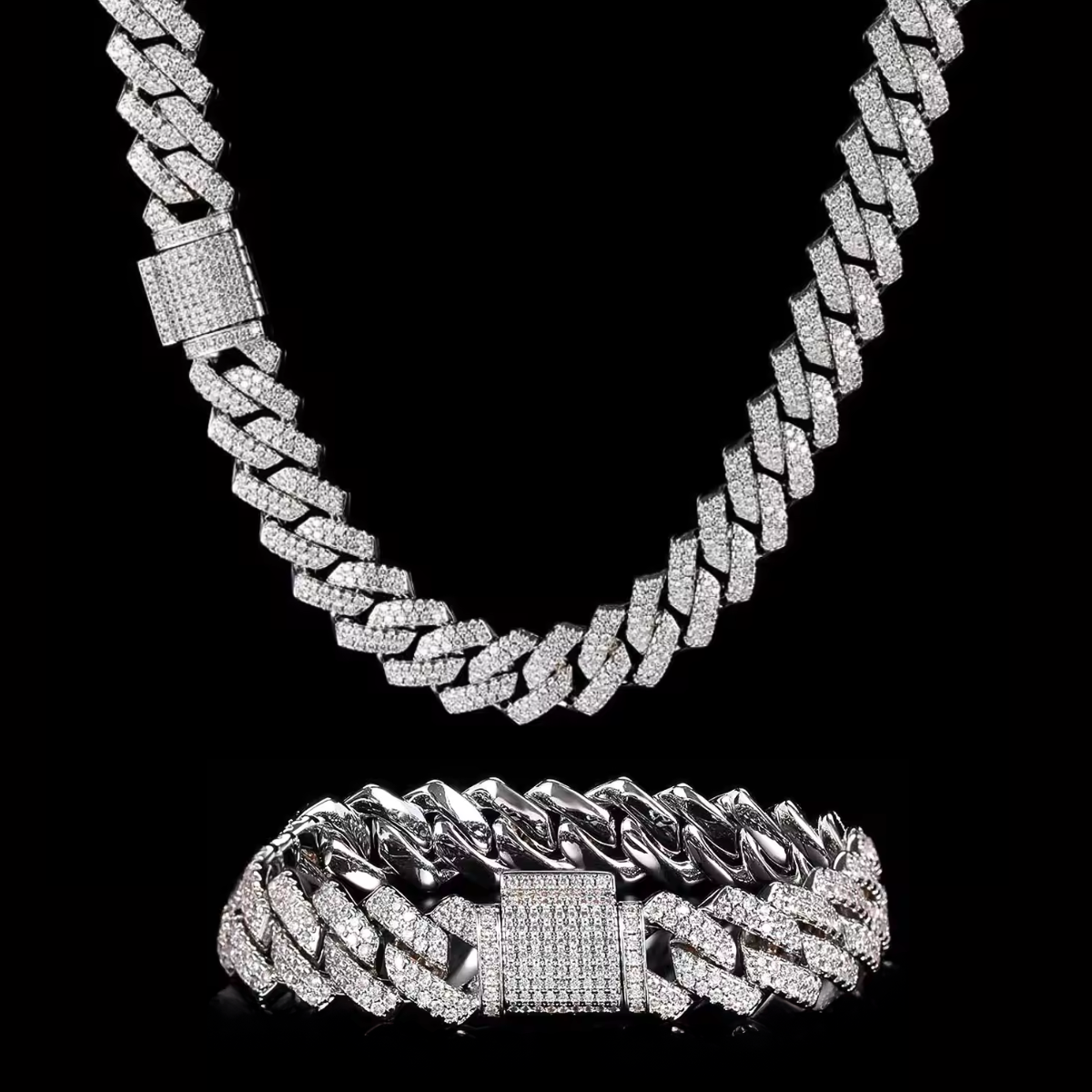 Moissanite Cuban Bracelet & Necklace – 925 Silver