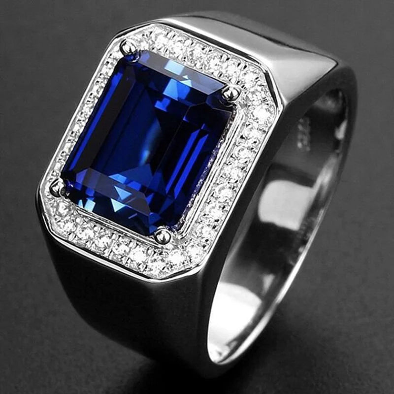 Men's Adjustable Engagement Ring with Blue/Green Stone | Trendy Wedding Band