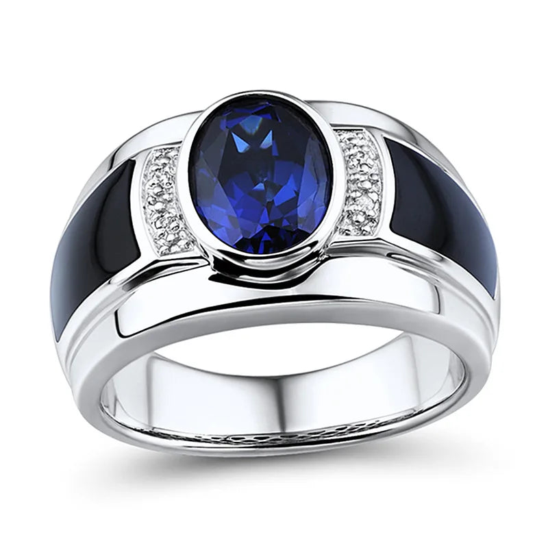 Sterling Silver Blue Crystal Ring | for Men