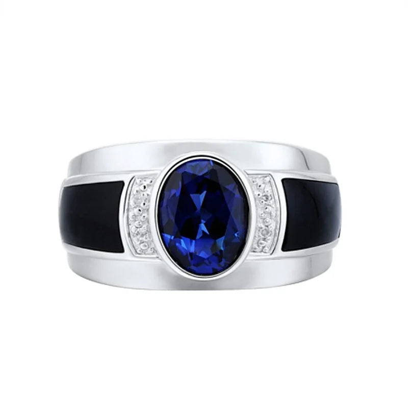 Sterling Silver Blue Crystal Ring | for Men