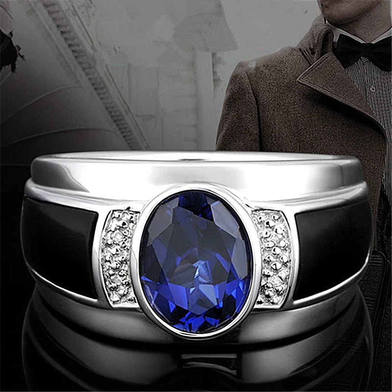 Sterling Silver Blue Crystal Ring | for Men