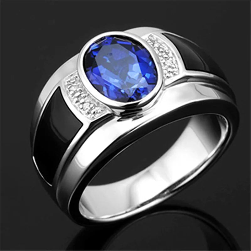 Sterling Silver Blue Crystal Ring | for Men