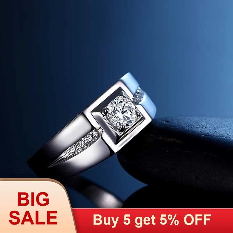 Sterling Silver Men's Engagement Ring | Luxury Stone Wedding Band