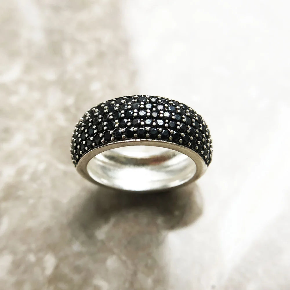 Black Pave Band Ring | Sterling Silver Jewelry for Men & Women | Fine European Style Gift