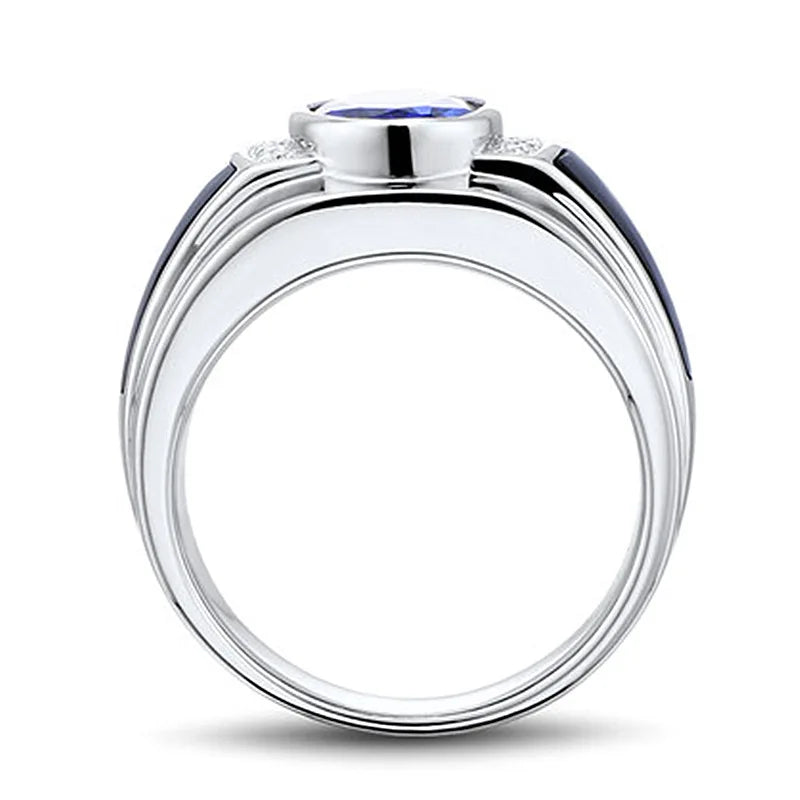 Sterling Silver Blue Crystal Ring | for Men