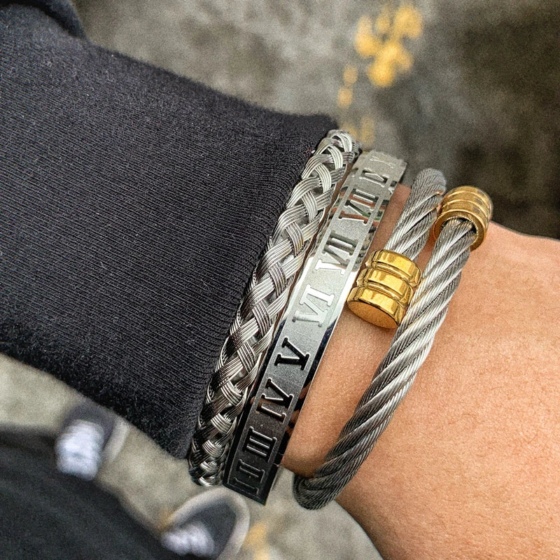 3-Piece Luxury Gold Beaded Bracelet Set – Royal King Crown  Men’s Fashion Jewelry