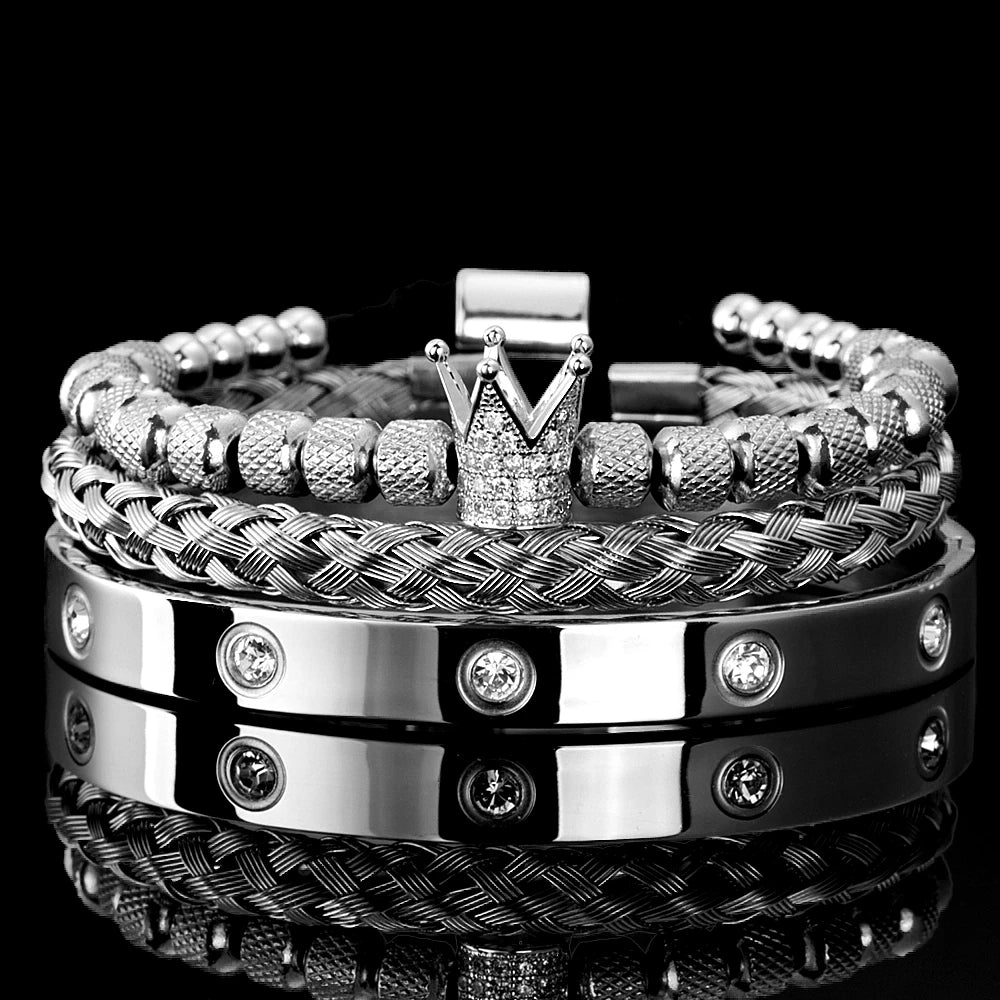 Stainless Steel Crown Charm Bracelet for Men