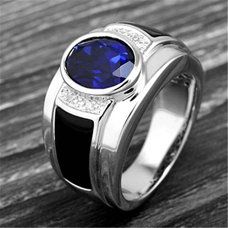 Sterling Silver Blue Crystal Ring | for Men