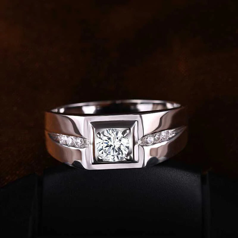 Sterling Silver Men's Engagement Ring | Luxury Stone Wedding Band