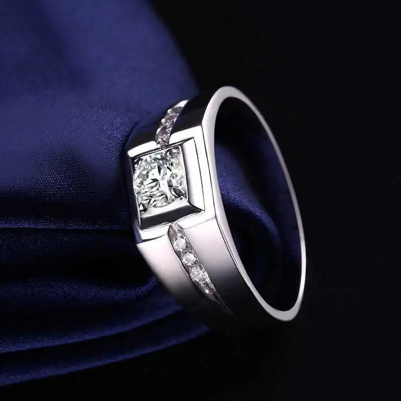 Sterling Silver Men's Engagement Ring | Luxury Stone Wedding Band