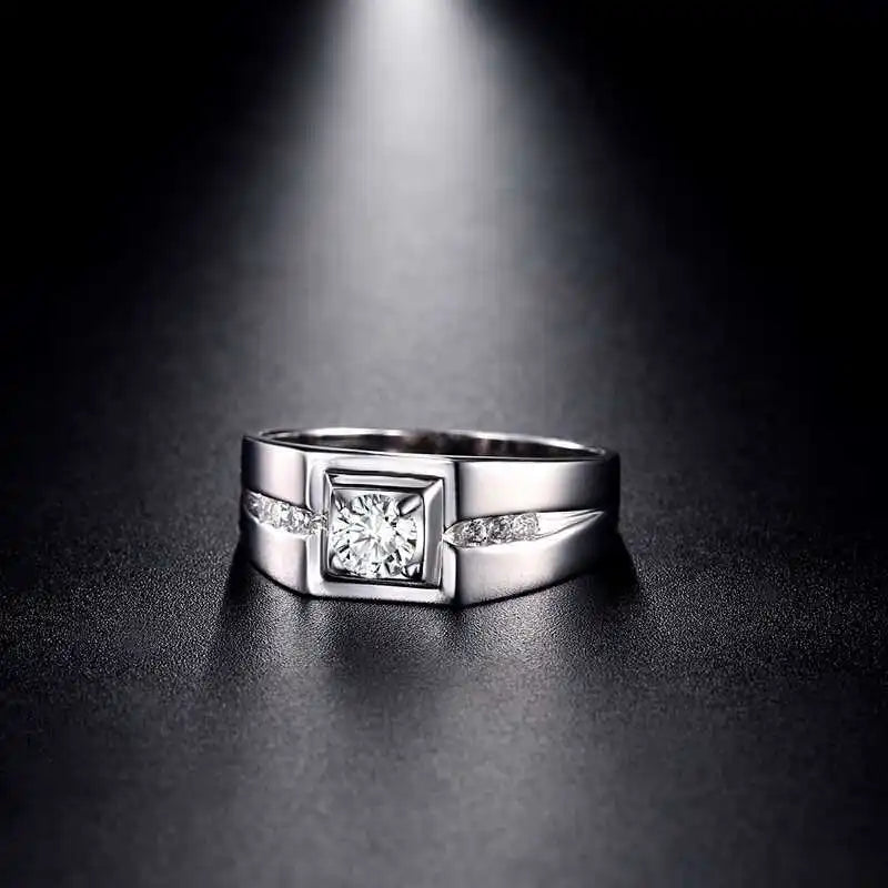 Sterling Silver Men's Engagement Ring | Luxury Stone Wedding Band