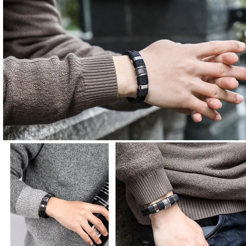 Men’s Stainless Steel Magnetic Buckle Bracelet | Trendy Charm Wristband