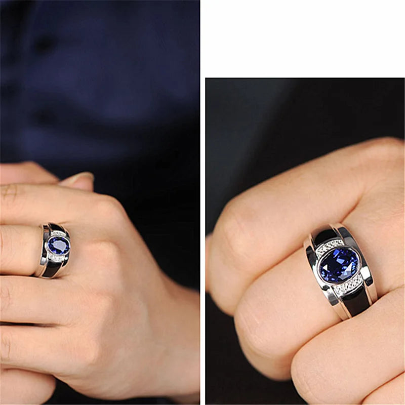 Sterling Silver Blue Crystal Ring | for Men