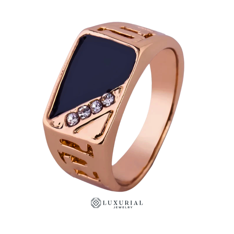 Ajax Men's Ring | Sterling Rose Gold with Rhinestones