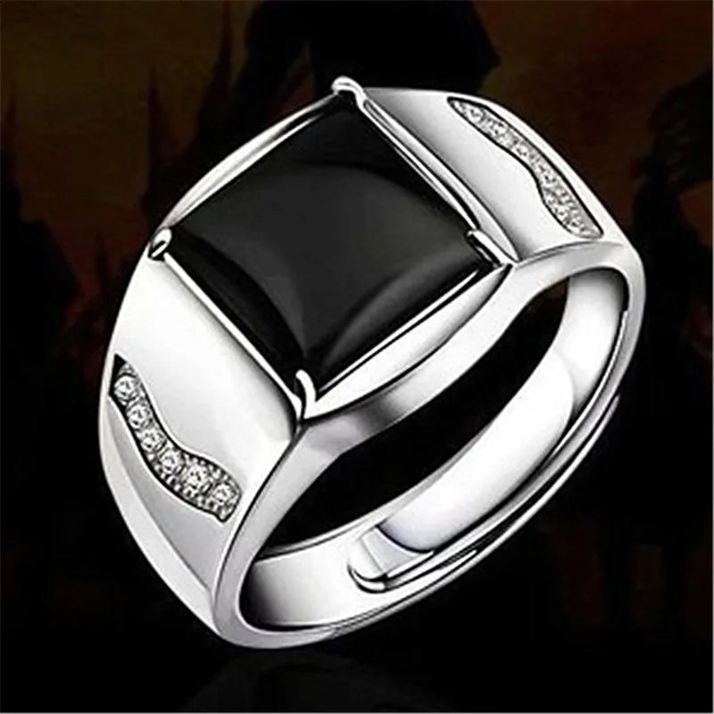 Men's Adjustable Engagement Ring with black Stone | Trendy Wedding Band