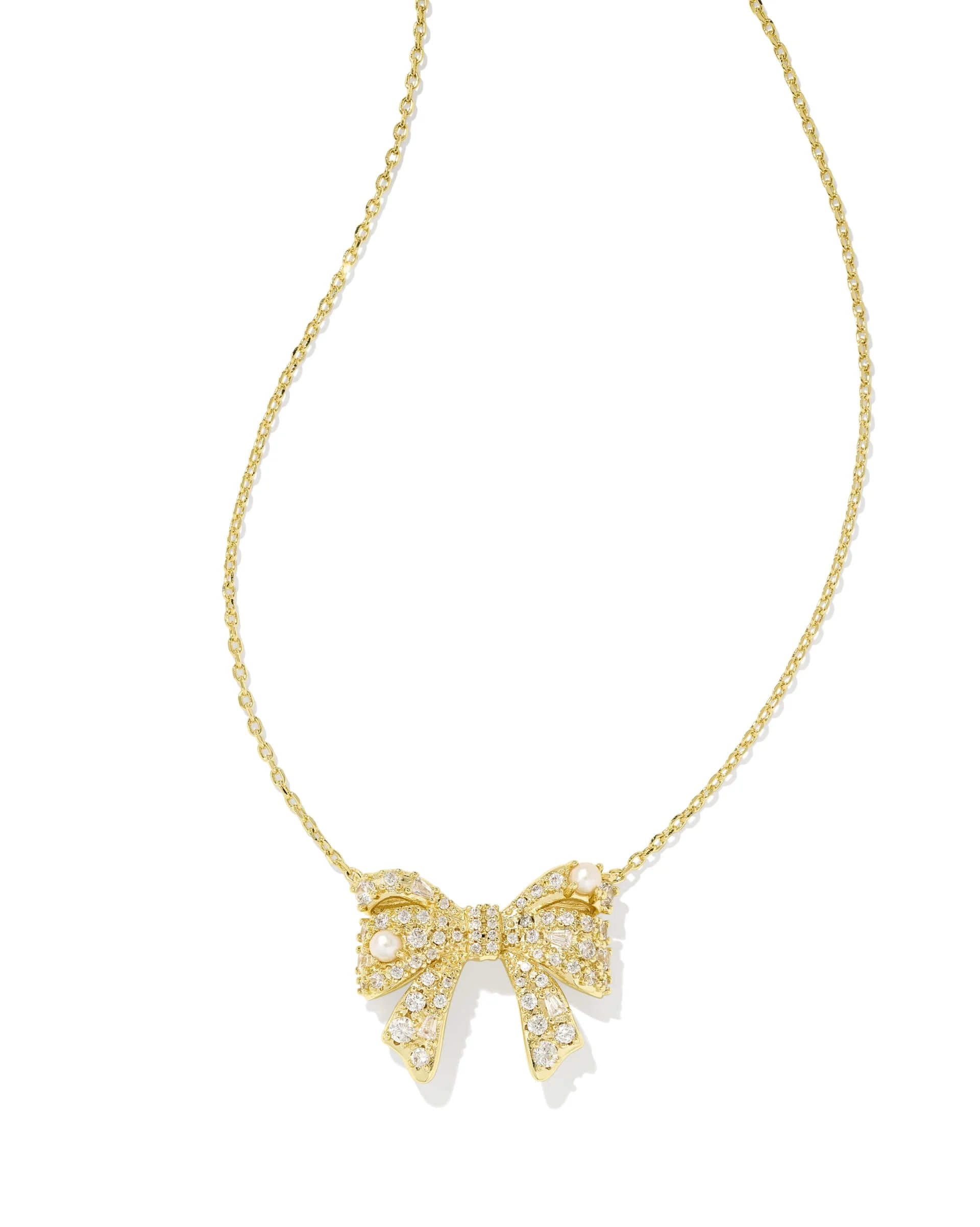Krista Gold Bow Short Pendant Necklace White Pearl & Zircon Kendra Scott